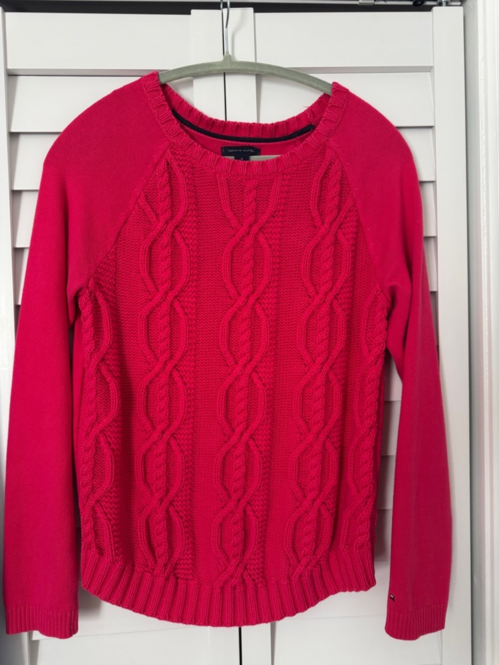 Tommy Hilfiger Hot Pink Cable Knit Crewneck Sweater